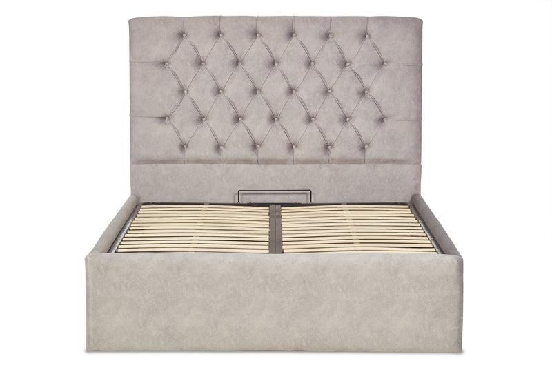 Bassey Upholstered Ottoman Bed With Chesterfield-Style Headboard