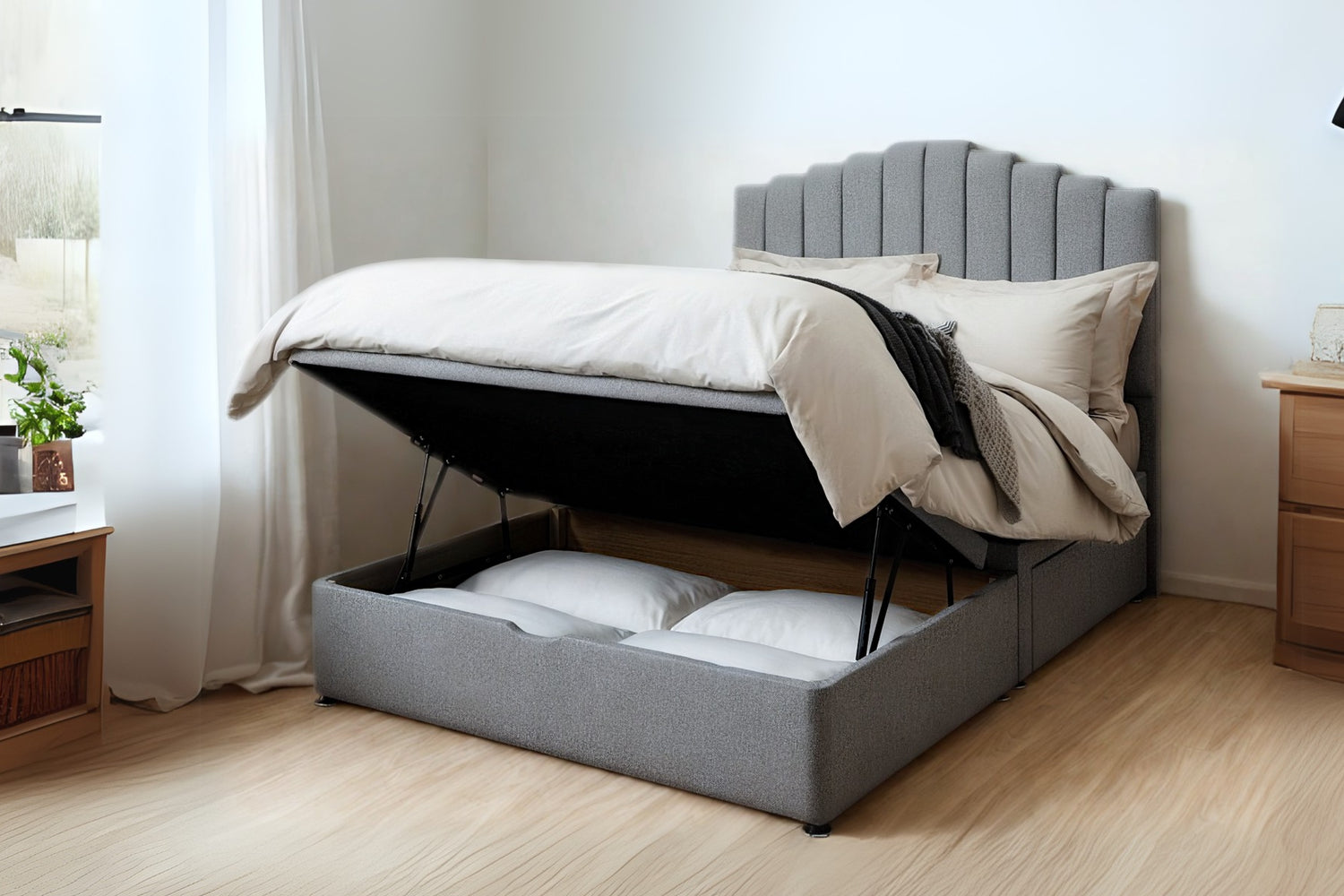 Eleanor Storage Ottoman Bed Base – Half-End Lift With 2 Large Drawers