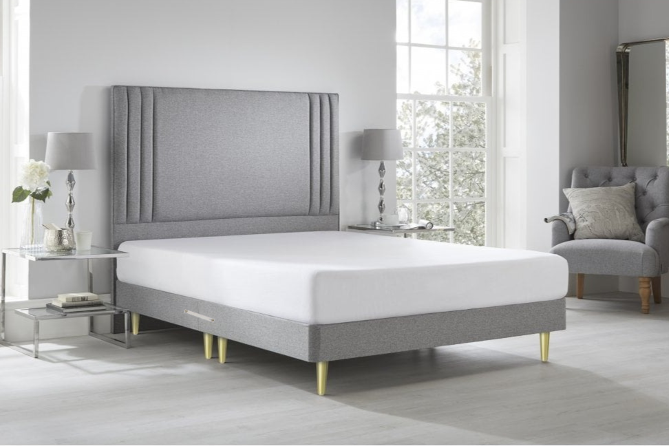 Catherine Upholstered Low Divan Base With Gold Legs, Total Height 27Cm