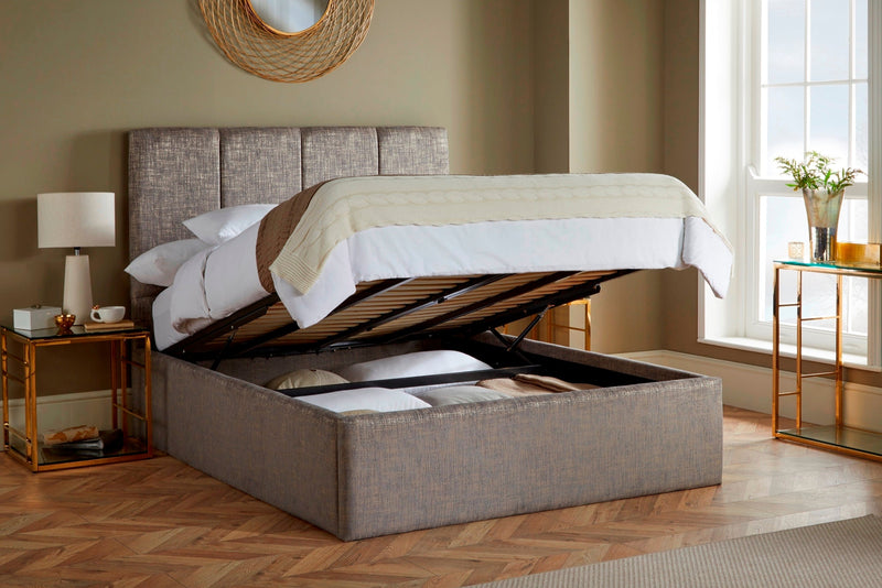 Chaplin Upholstered End-Lift Ottoman Bed With Fluted Headboard