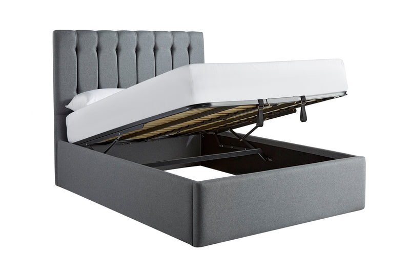 Lenny Upholstered End-Lift Ottoman Bed With Button-Backed Headboard