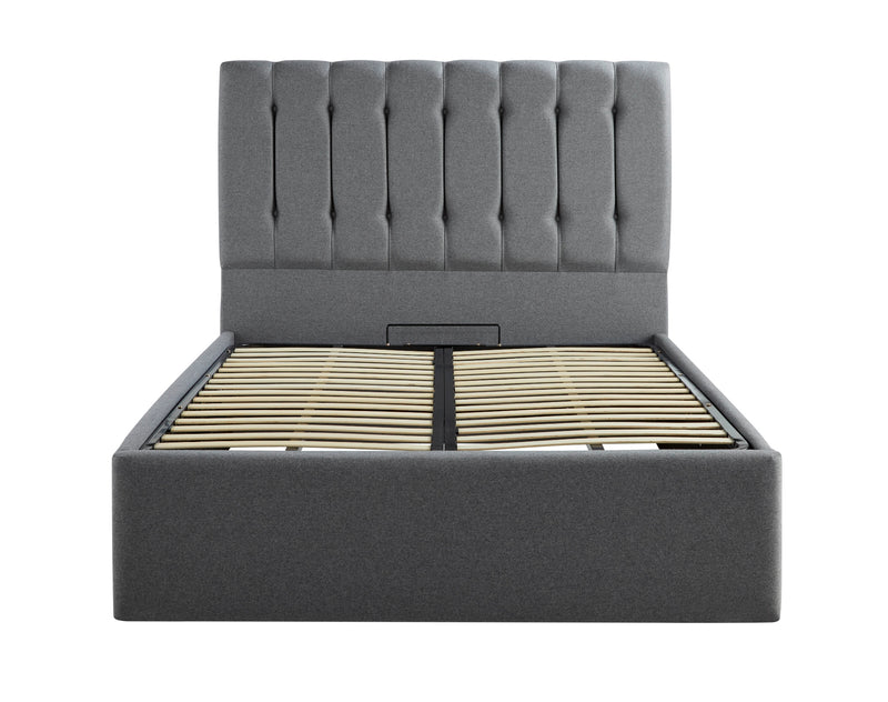 Lenny Upholstered End-Lift Ottoman Bed With Button-Backed Headboard