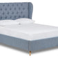 Baker Upholstered Bed With Winged Headboard And Beech Wood Legs
