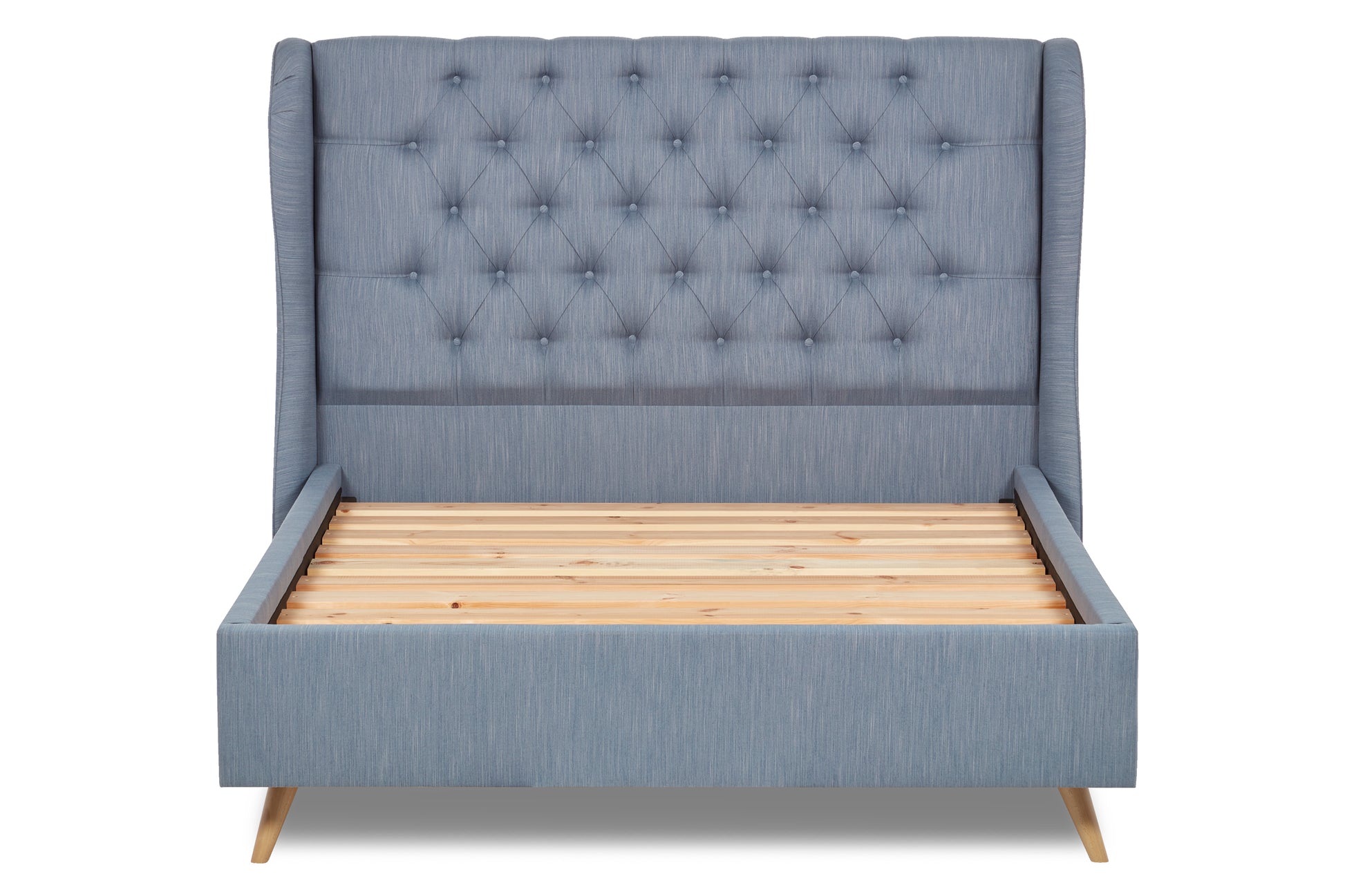 Baker Upholstered Bed With Winged Headboard And Beech Wood Legs-3