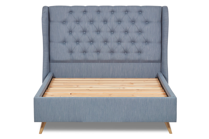 Baker Upholstered Bed With Winged Headboard And Beech Wood Legs