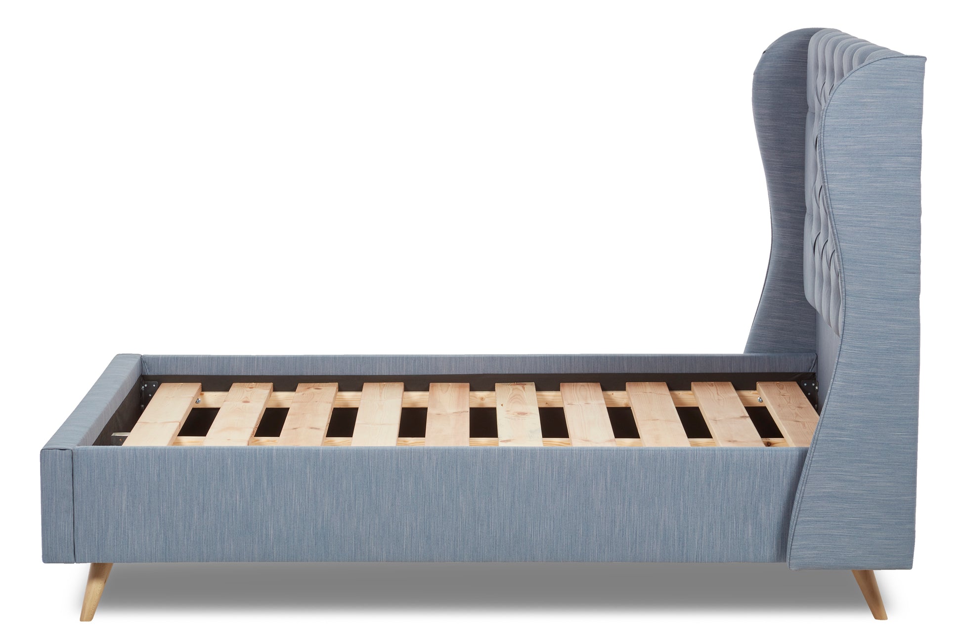 Baker Upholstered Bed With Winged Headboard And Beech Wood Legs-4