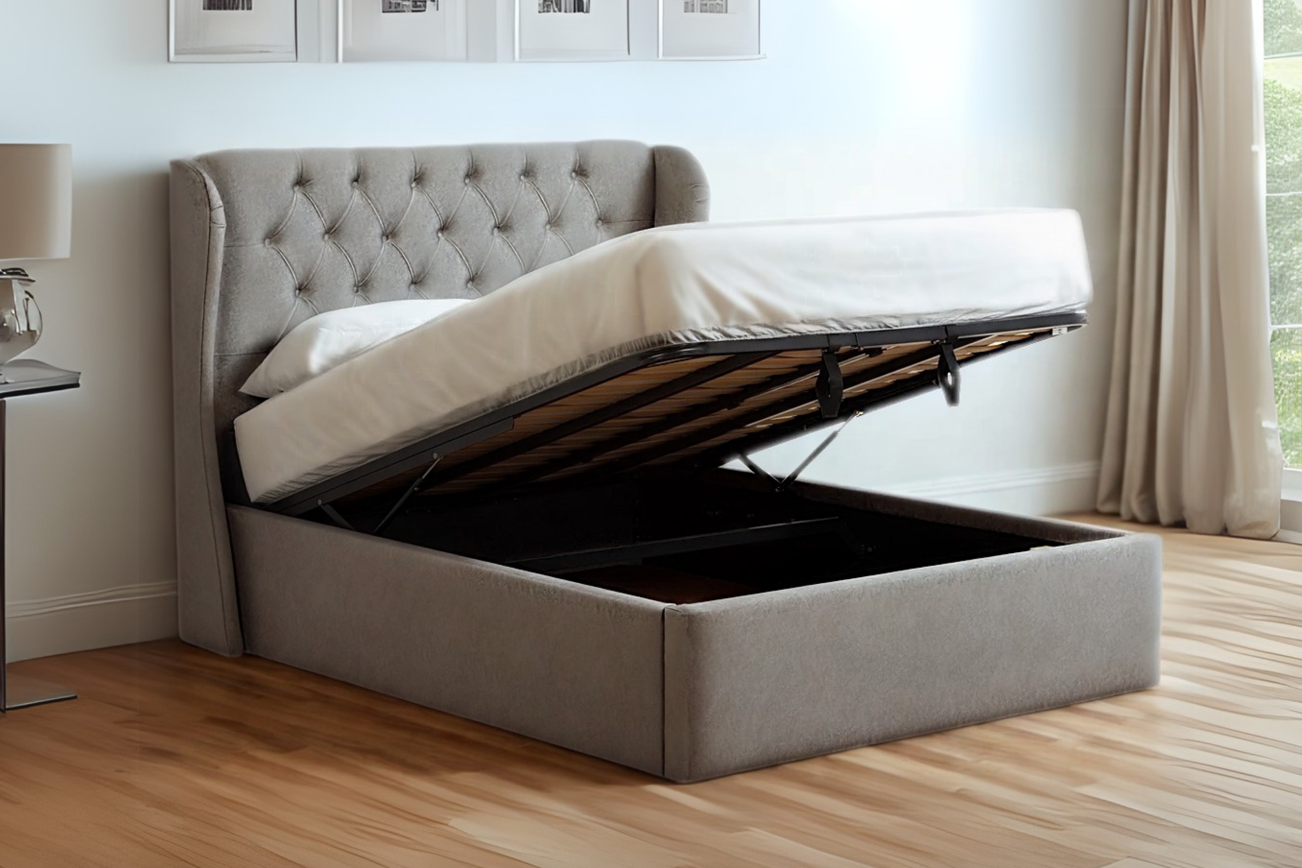 Baker Upholstered Ottoman Bed With Winged Headboard