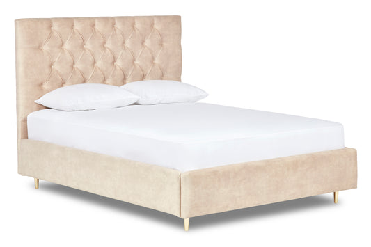 Bassey Upholstered bed with modern Chesterfield-style headboard