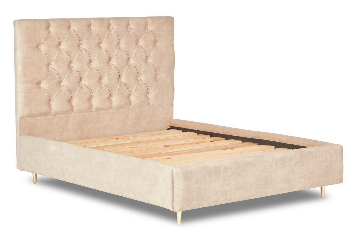 Bassey Upholstered bed with modern Chesterfield-style headboard