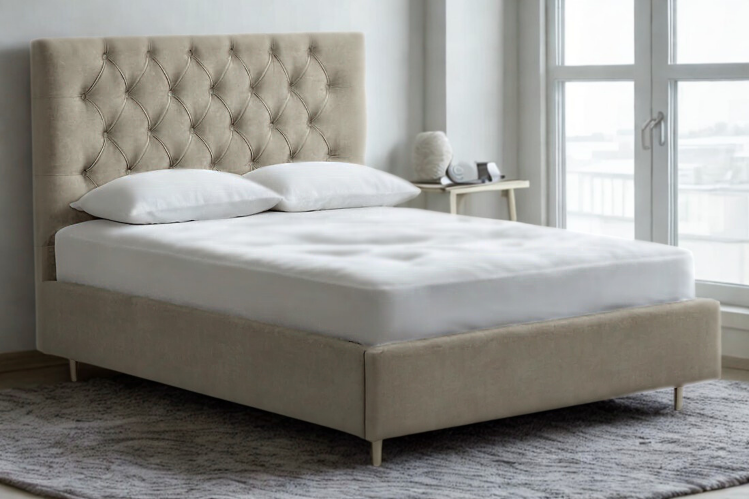 Bassey Upholstered Bed With Modern Chesterfield-Style Headboard