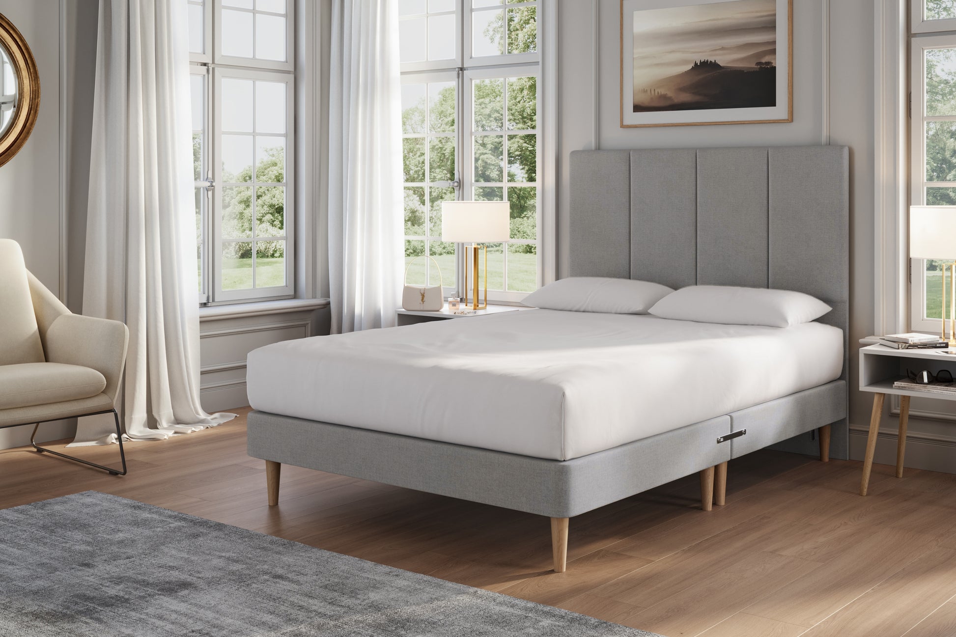 Catherine Upholstered Low Divan Base With Beech Wood Legs , Total Height 30CM-1