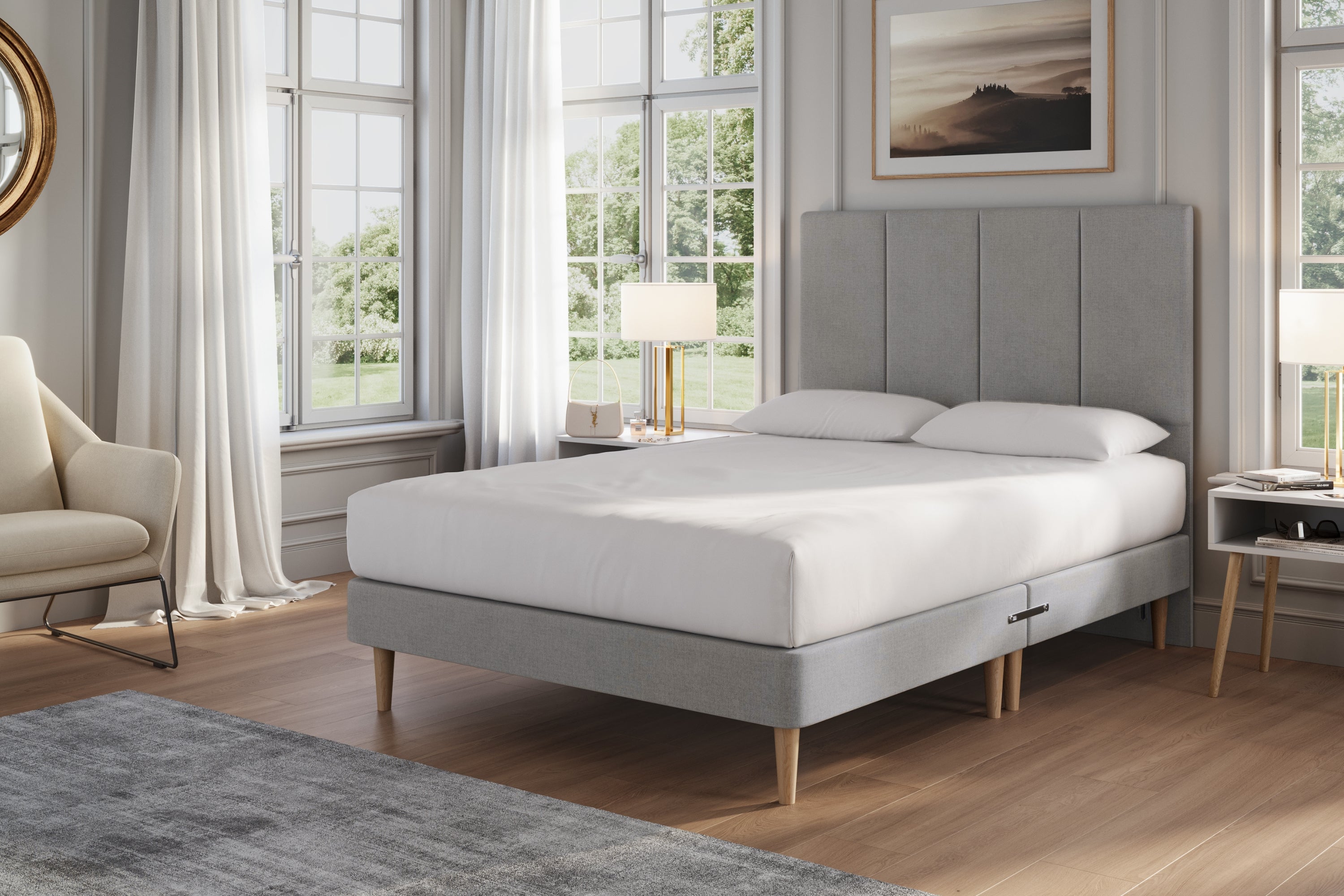 Catherine Upholstered Low Divan Base With Beech Wood Legs , Total Height 30CM