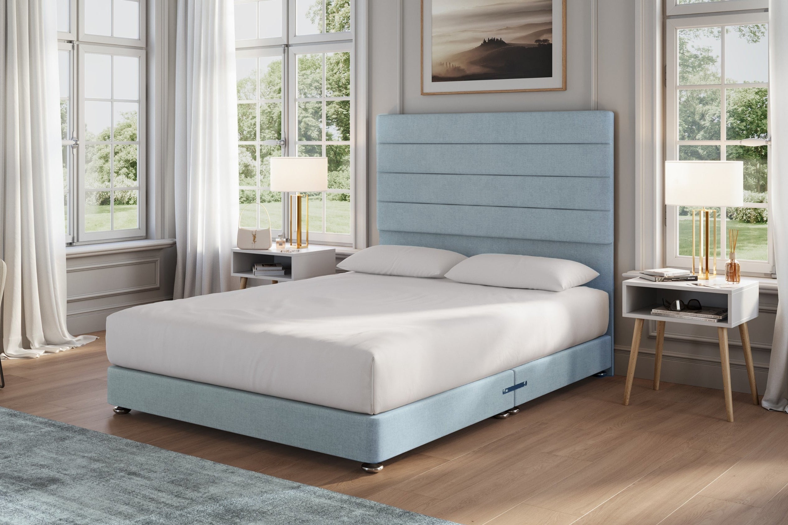 Catherine Upholstered Low Divan Base With Chrome Glides - Total Height 19Cm-zoom-1