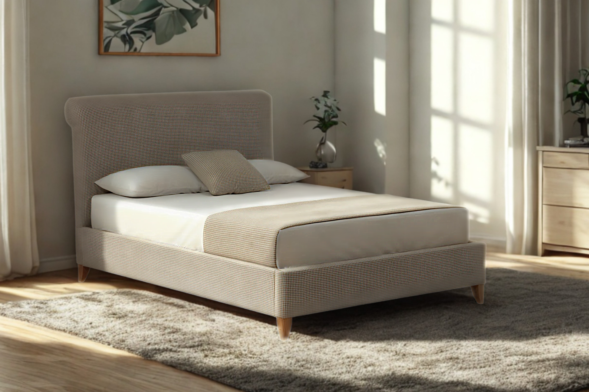 Churchill Modern Scroll Back Fabric Bed-1