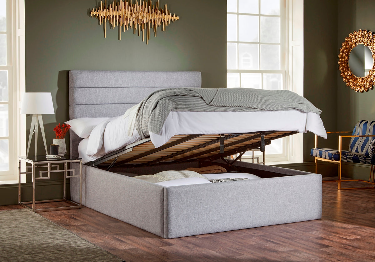 Nightingale Upholstered ottoman bed with fluted headboard