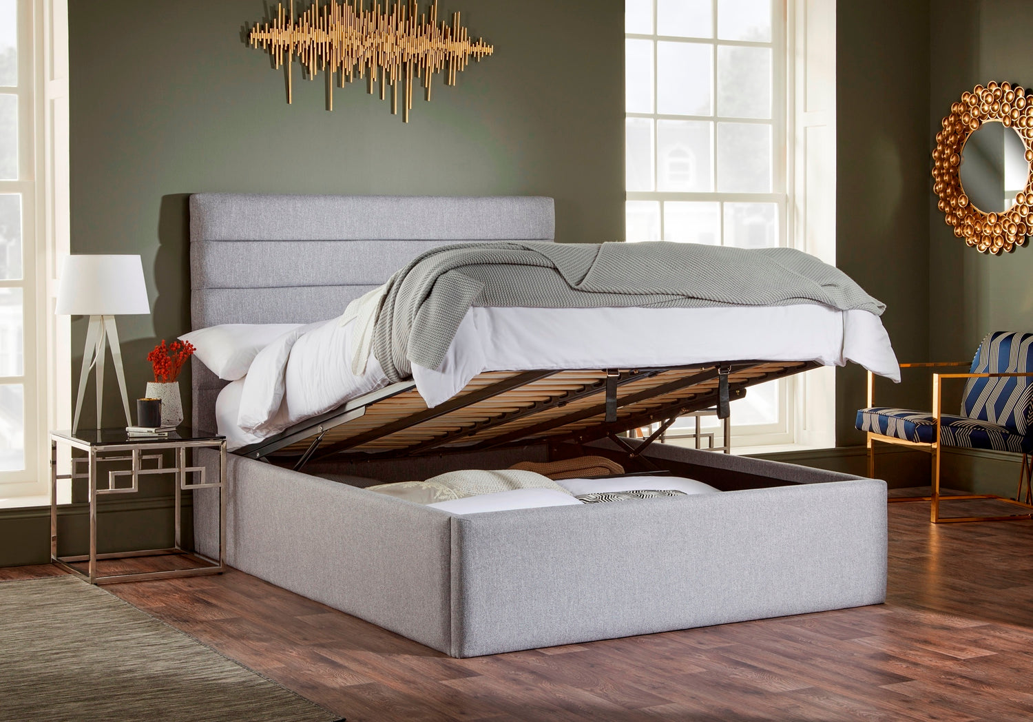 Nightingale Upholstered Ottoman Bed With Fluted Headboard