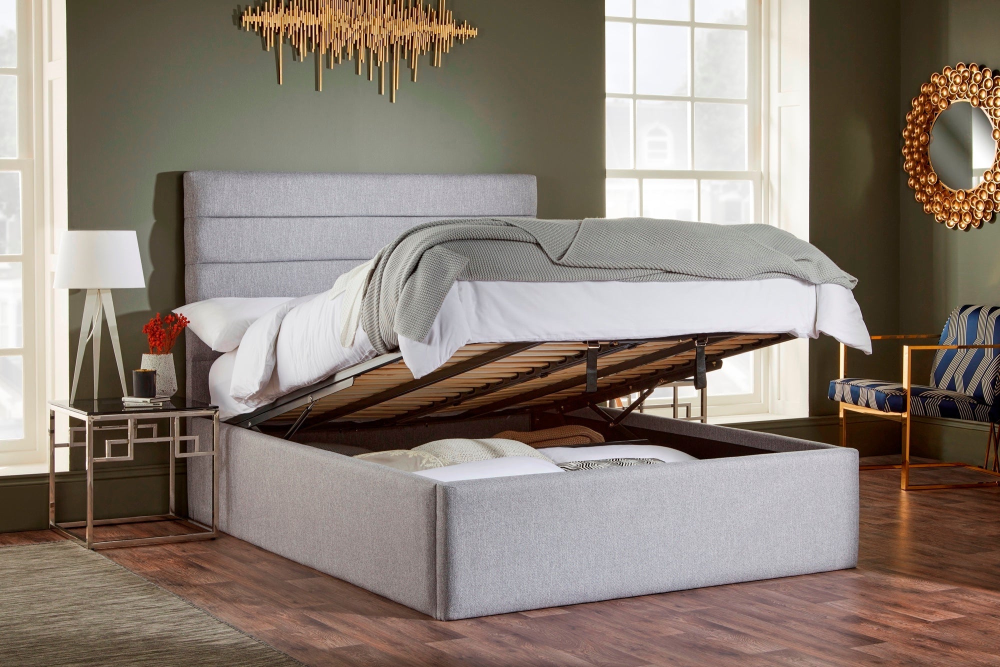 Nightingale Upholstered Ottoman Bed With Fluted Headboard