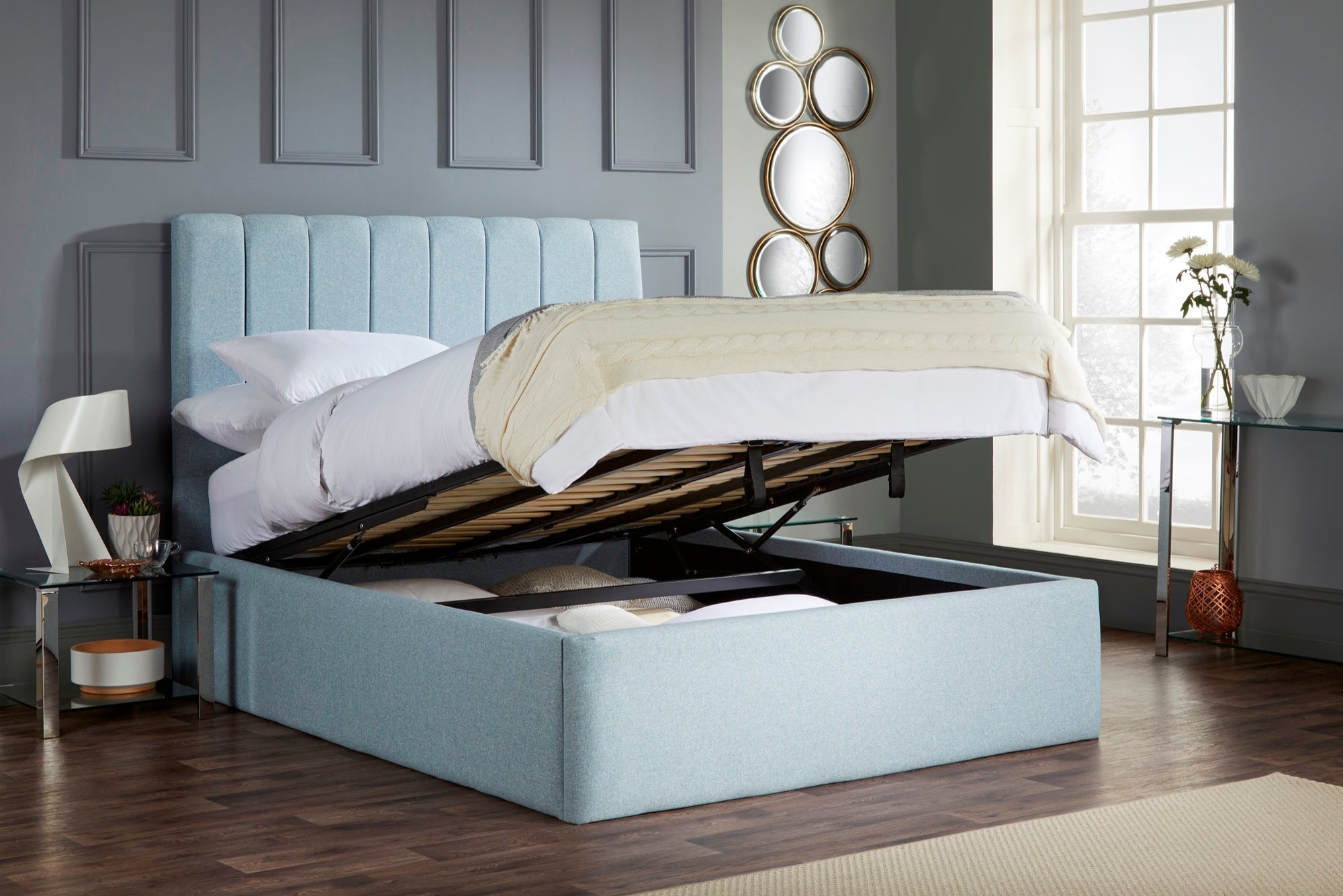 Shelley Upholstered Ottoman Bed With Fluted Headboard
