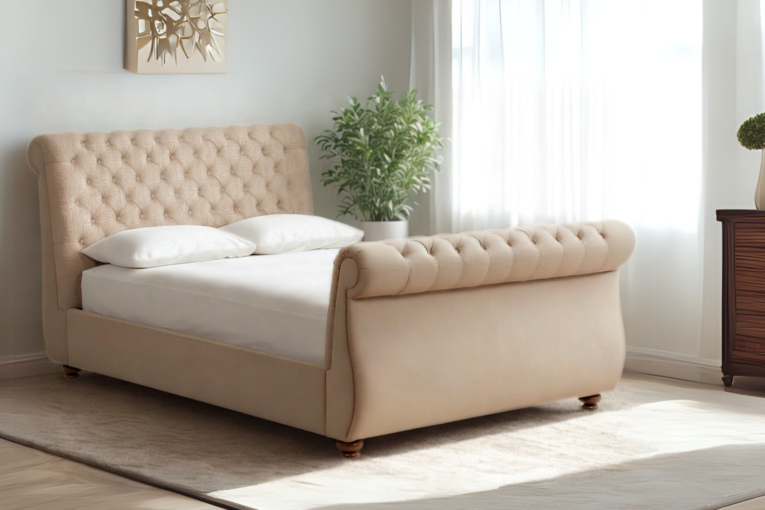 Guinevere Upholstered Bed With Sleigh Headboard And Footboard