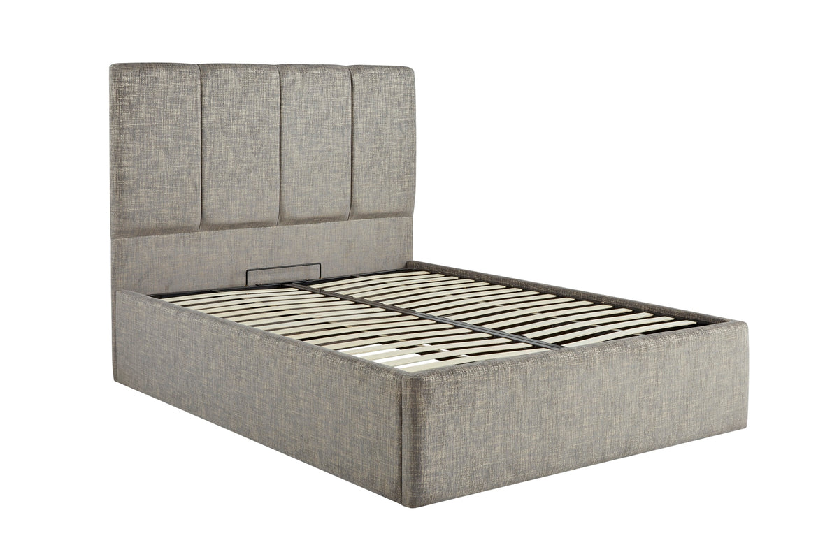 Chaplin Upholstered end-lift ottoman bed with fluted headboard