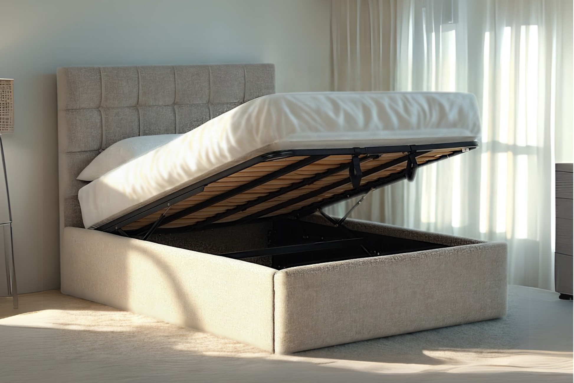 Hepworth Upholstered Ottoman Bed With Contemporary Headboard-1