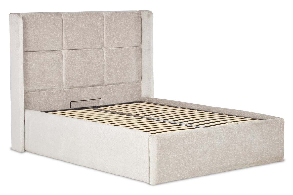 Hockney Upholstered ottoman bed with winged headboard