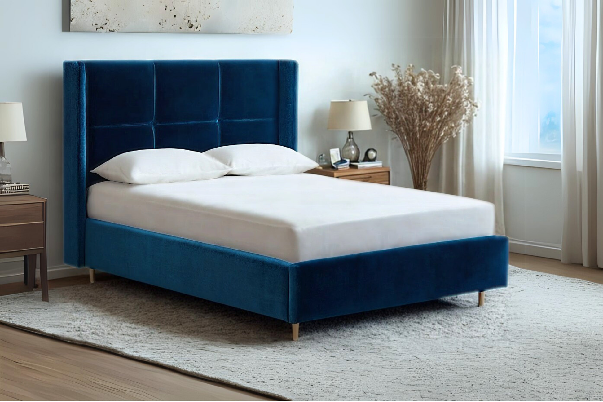 Hockney Upholstered Bed With Winged Headboard And Legs-1