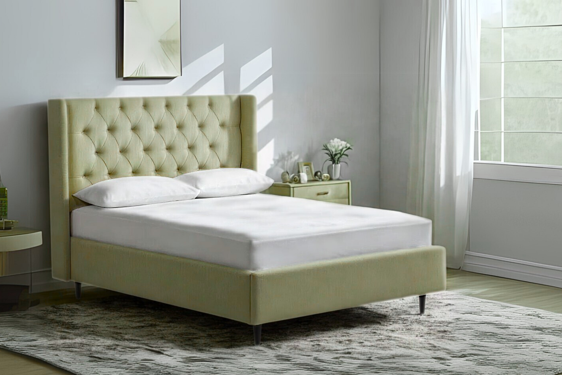 Jones Upholstered Bed With Chesterfield-Style Winged Headboard-1