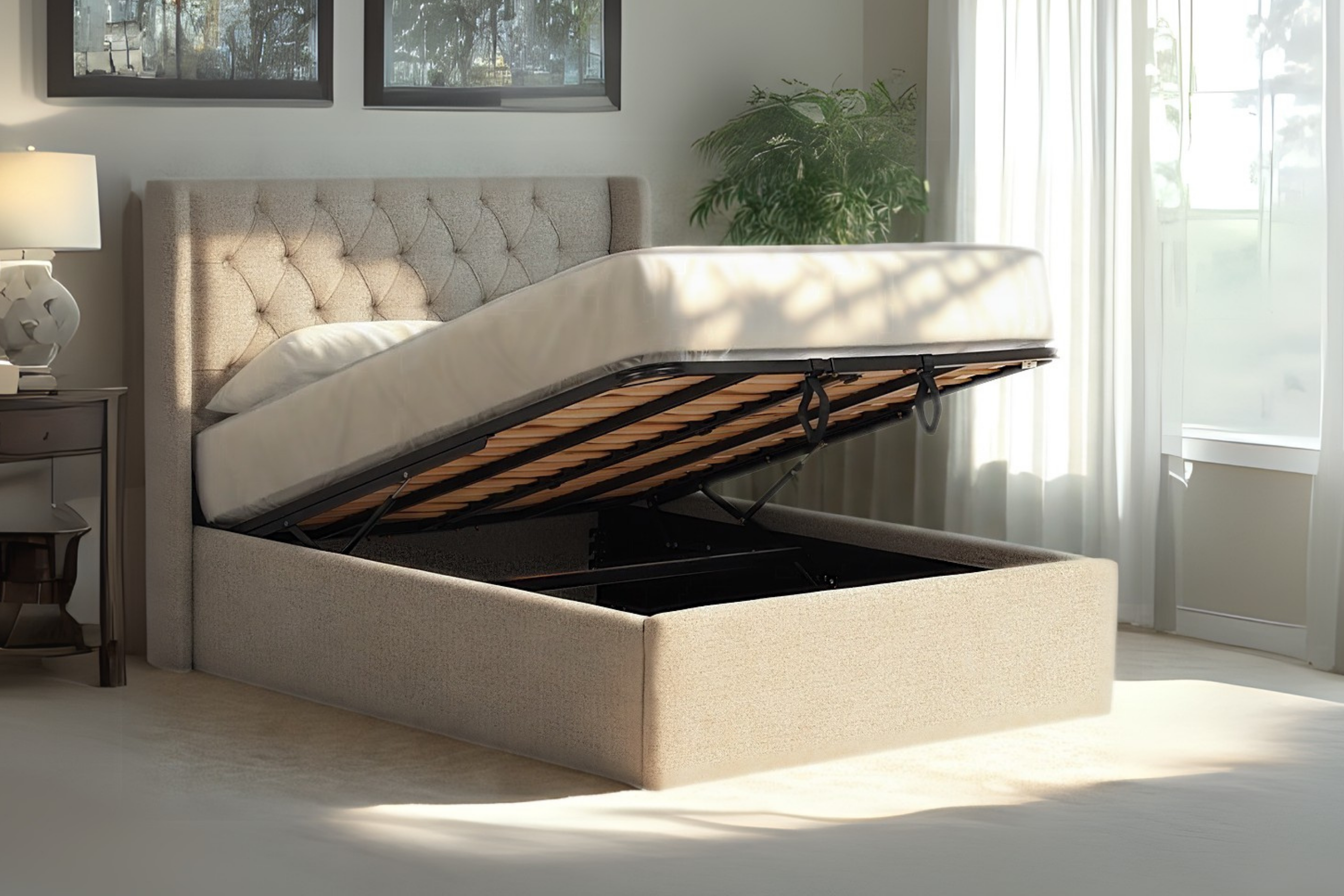 Jones Upholstered Ottoman Bed With Winged Headboard