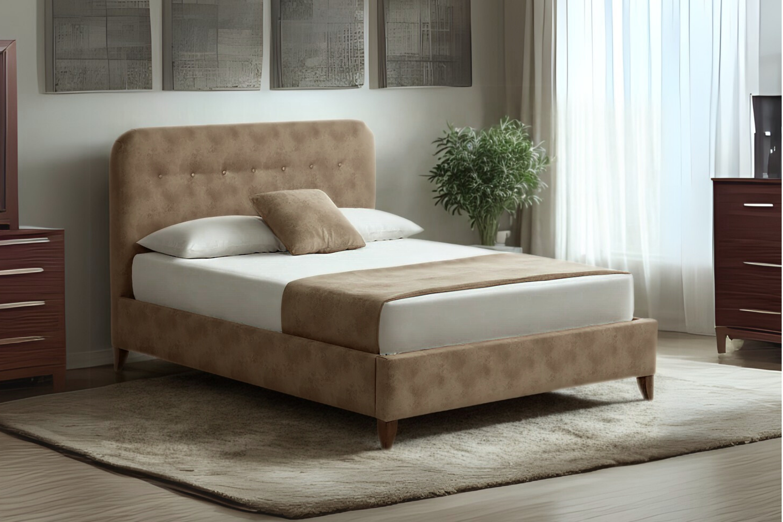 Lisburn Contemporary Button Backed Fabric Bed