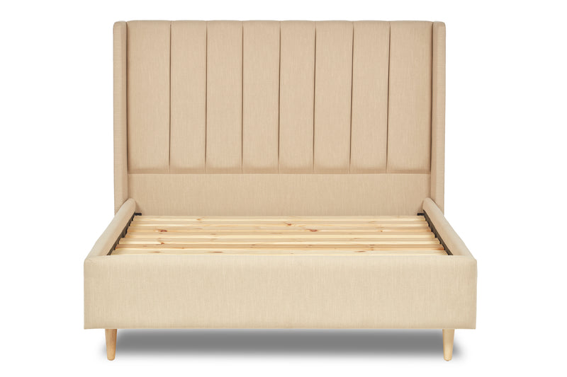 Lumley Modern Upholstered Bed With Winged Headboard And Legs