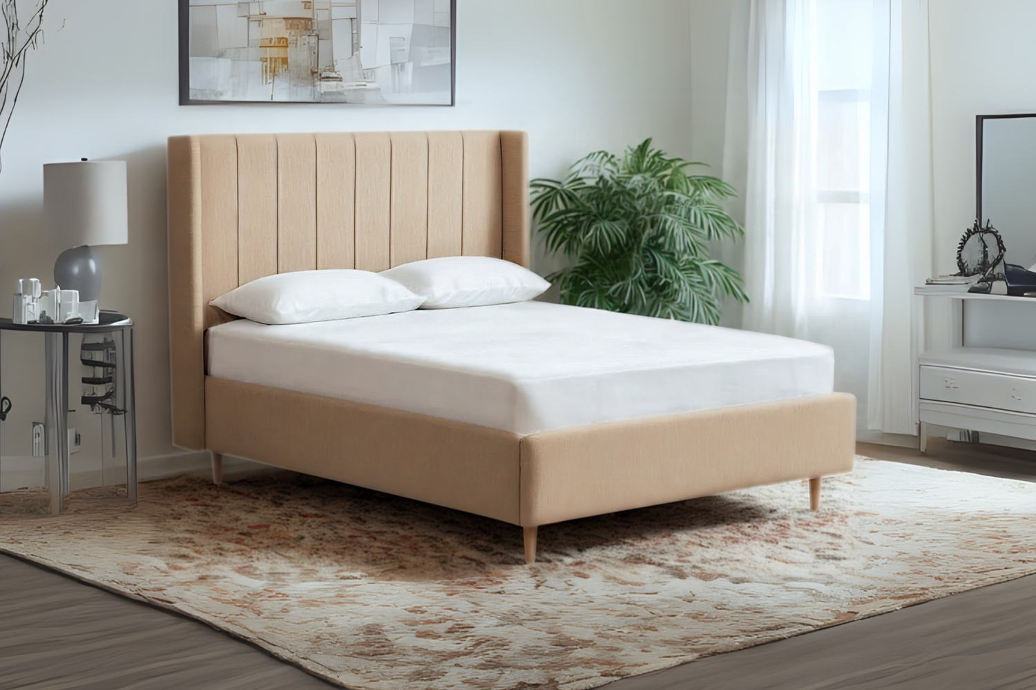 Lumley Modern Upholstered Bed With Winged Headboard And Legs