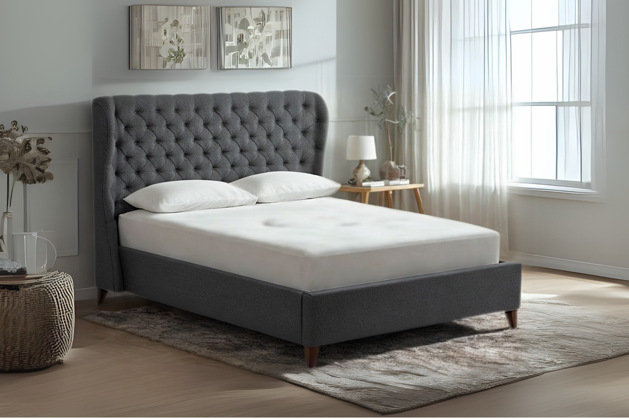 Mckellen Upholstered Bed With Low Foot End, Tapered Legs