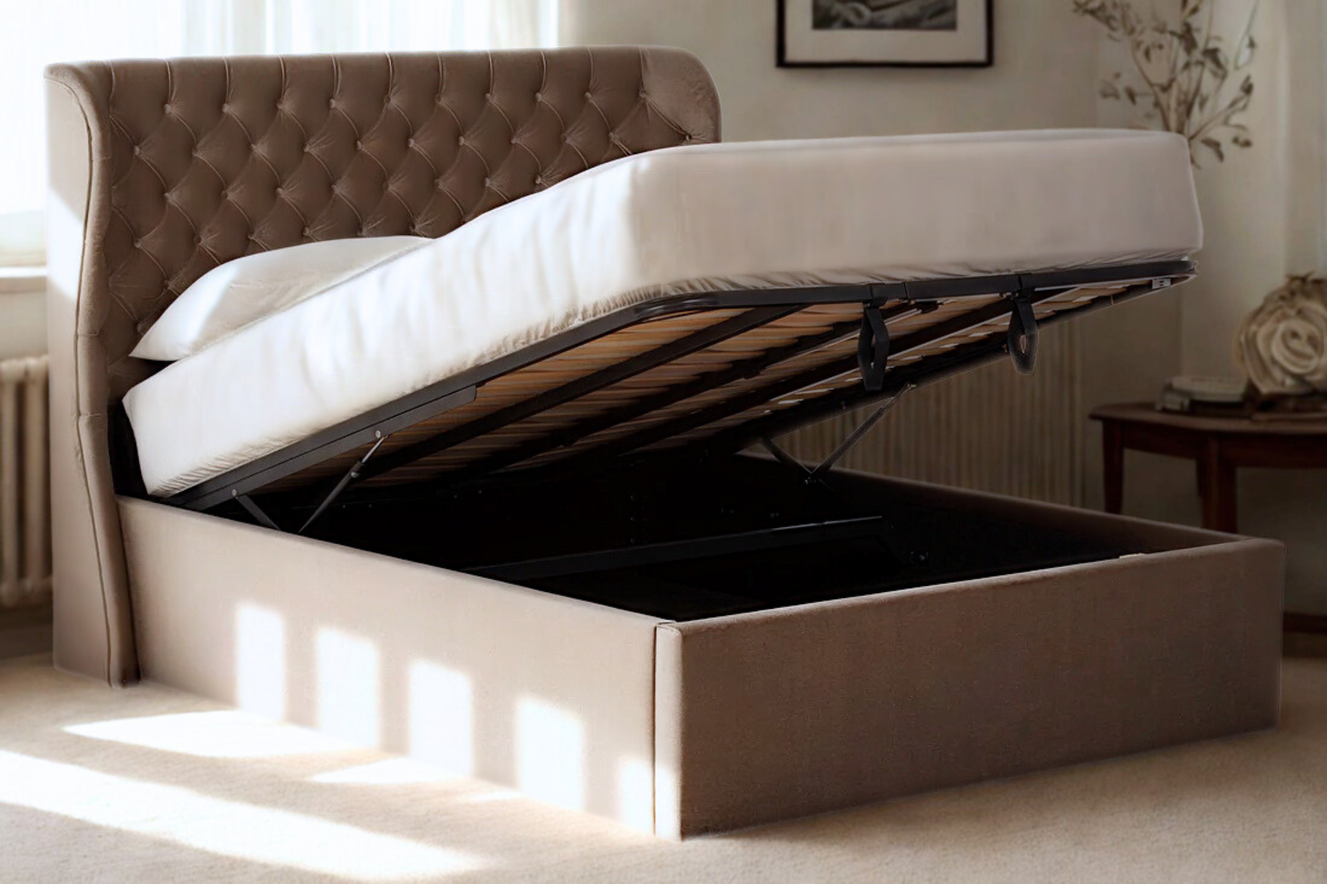 Mckellen Upholstered Ottoman Bed With Cocoon Headboard