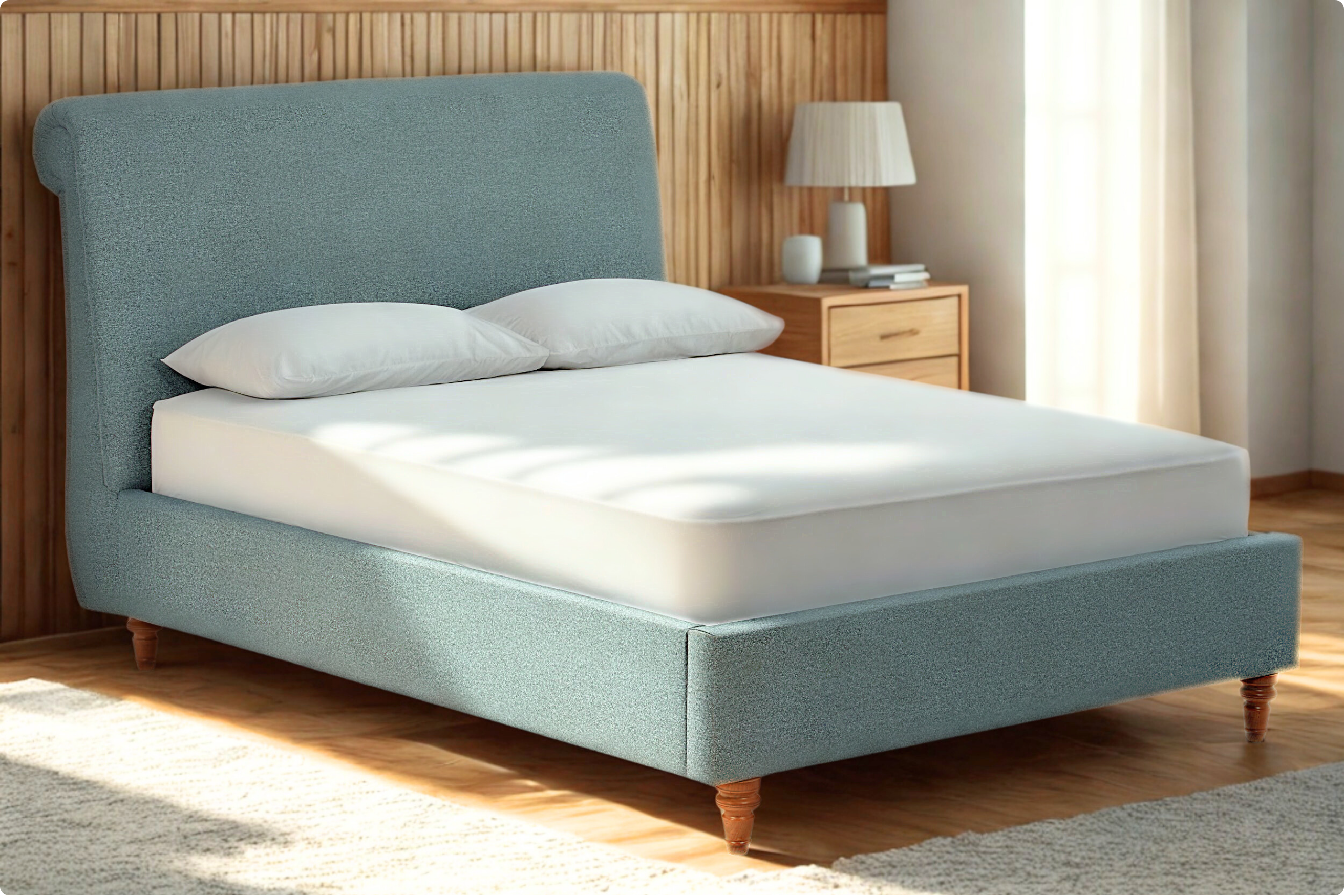 Merlin Upholstered Bed With Low Foot End, Tapered Legs