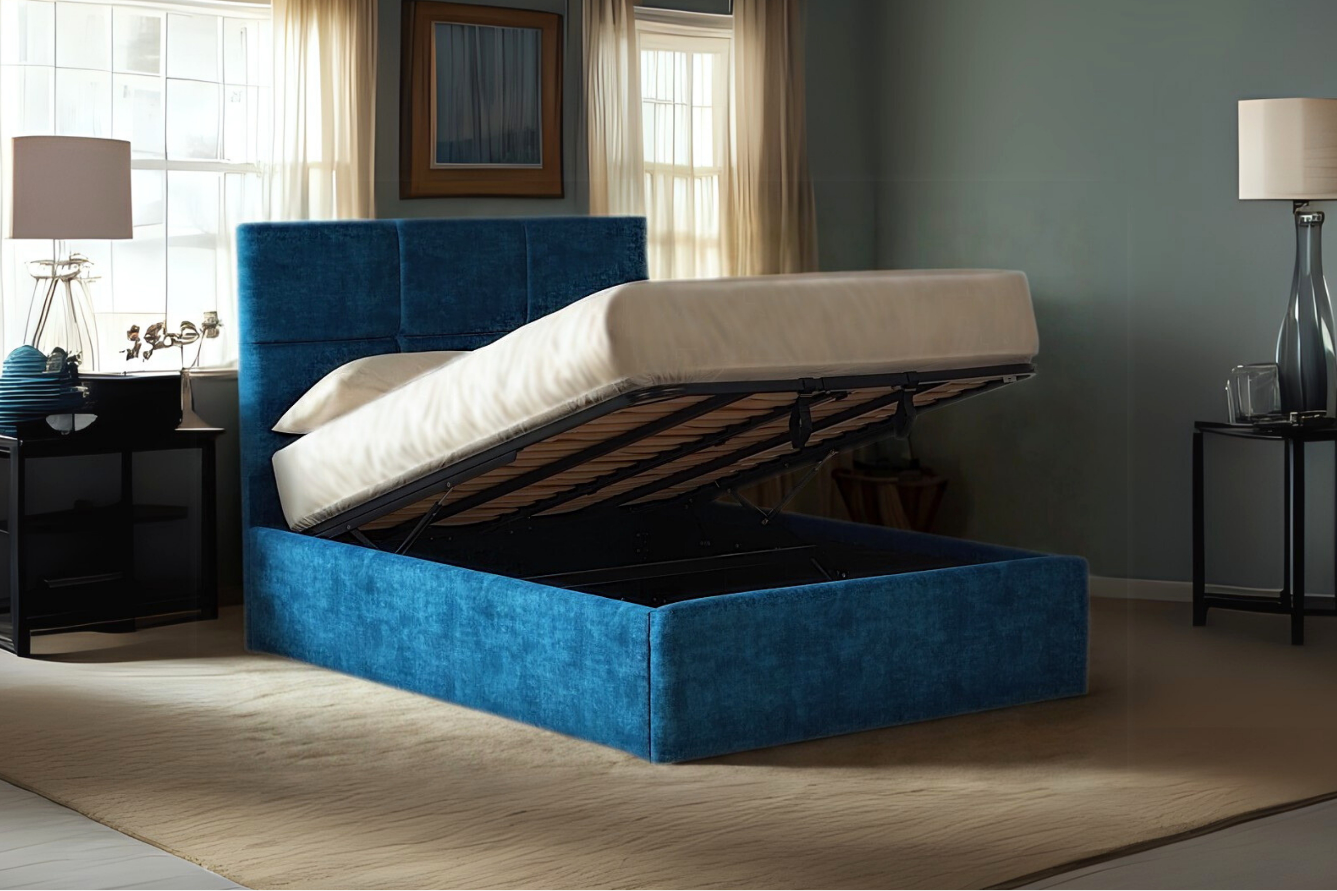 Mirren Upholstered Ottoman Bed With Geometric Headboard-zoom-1