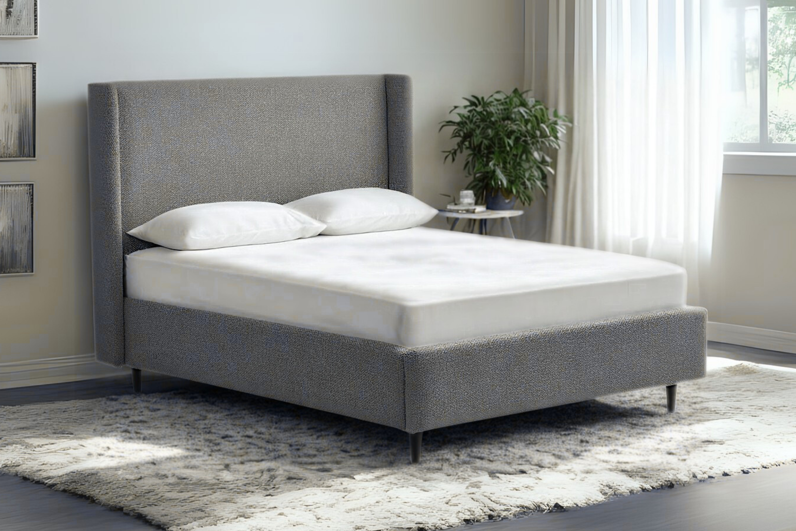 Nina Upholstered Bed With Winged Headboard And Legs