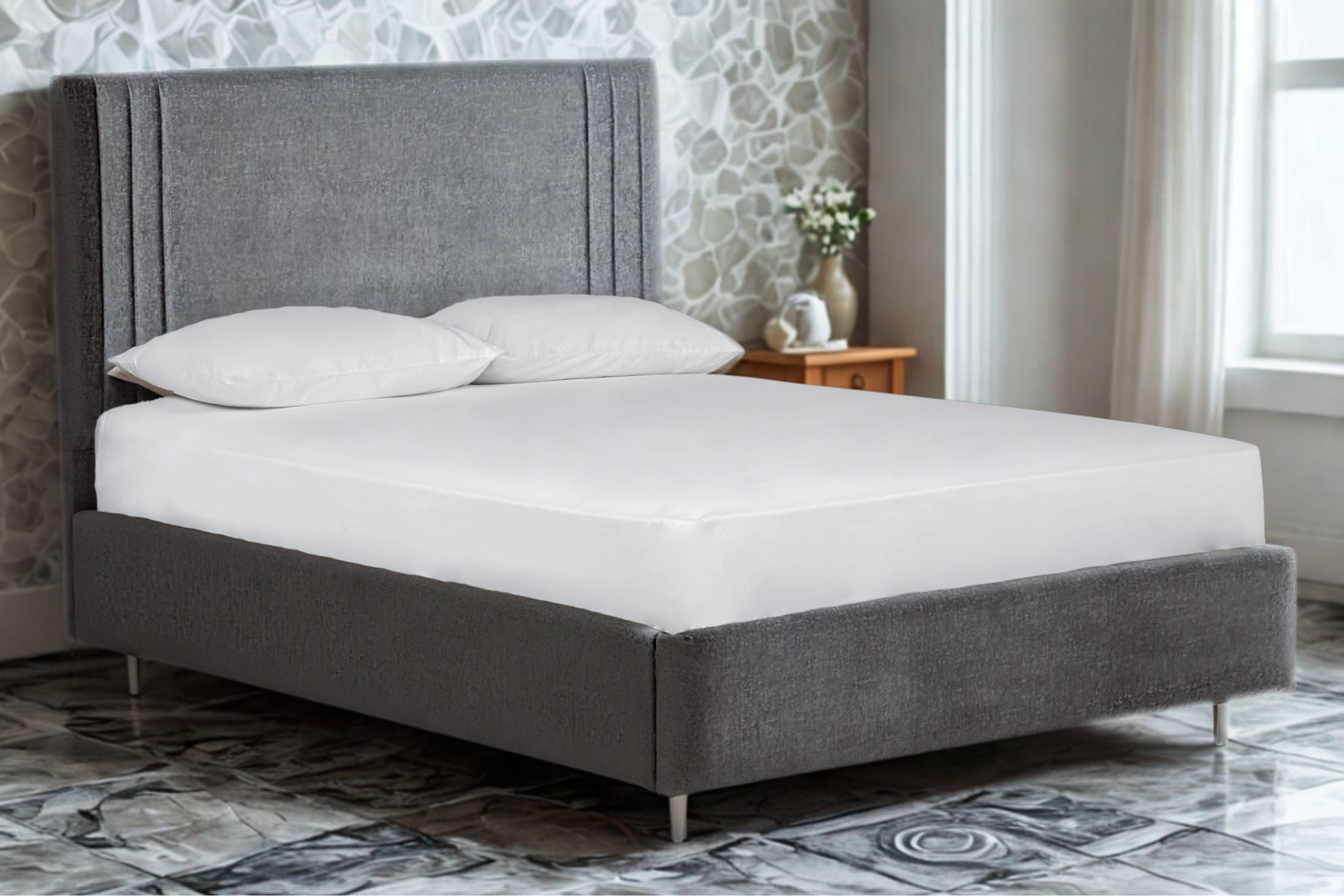 Orton Upholstered Bed With Contemporary Design, Low Foot End-1