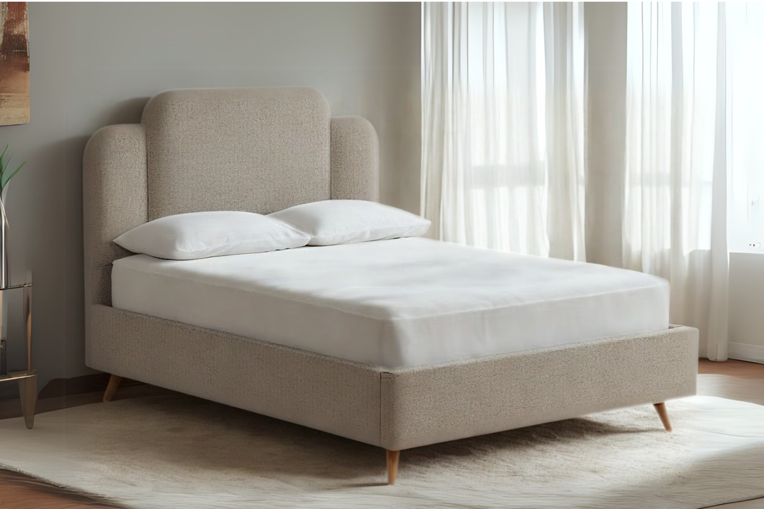 Paloma Modern Upholstered Bed With Art Deco Headboard