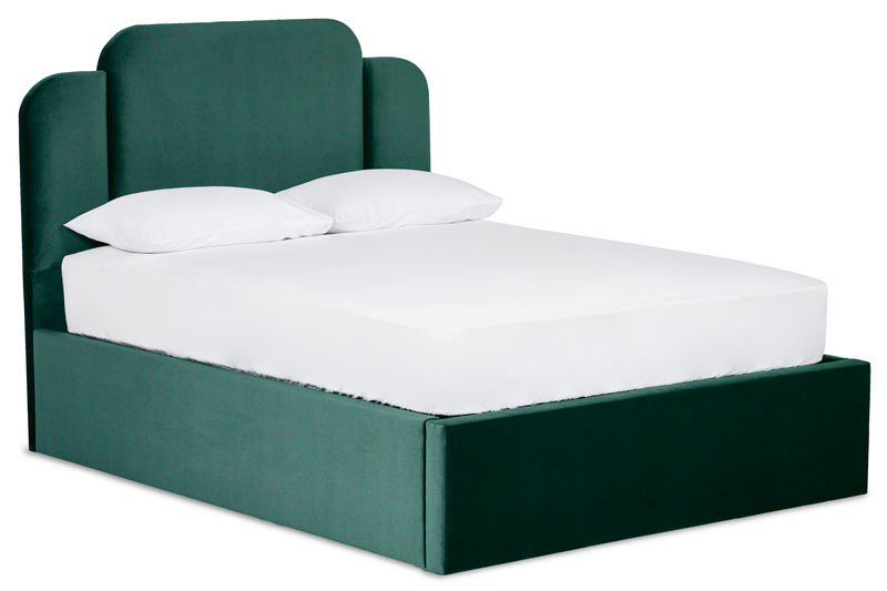 Paloma Modern Upholstered Ottoman Bed With Art Deco Headboard