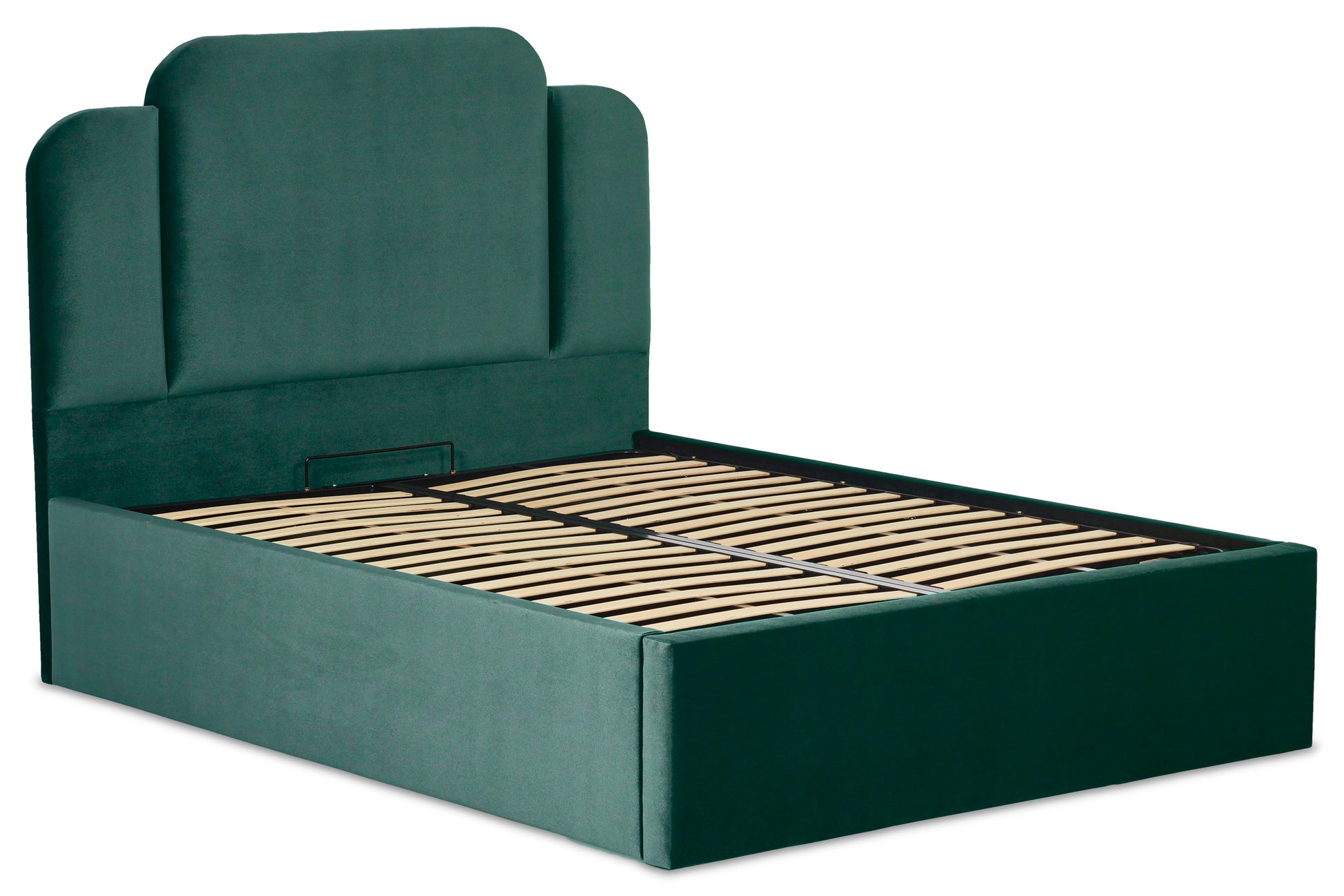 Paloma Modern Upholstered Ottoman Bed With Art Deco Headboard-3