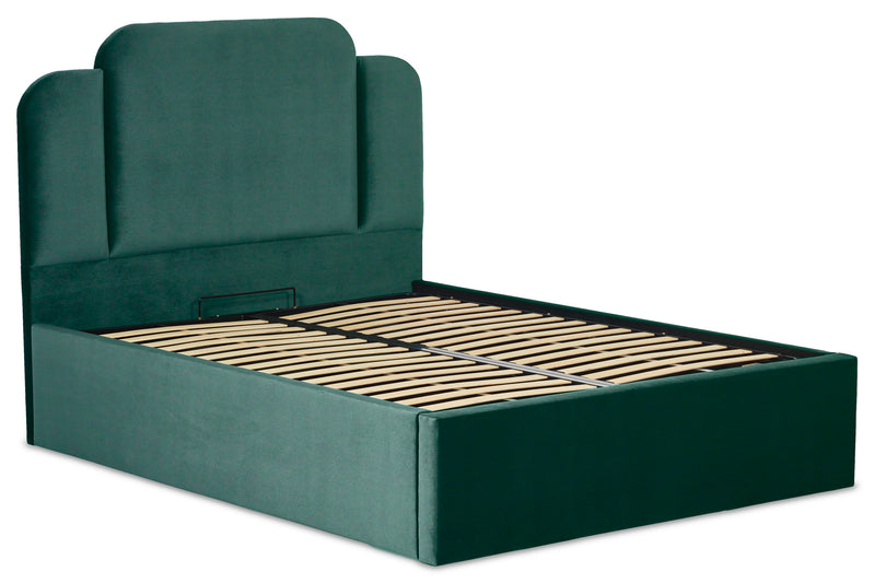 Paloma Modern Upholstered Ottoman Bed With Art Deco Headboard