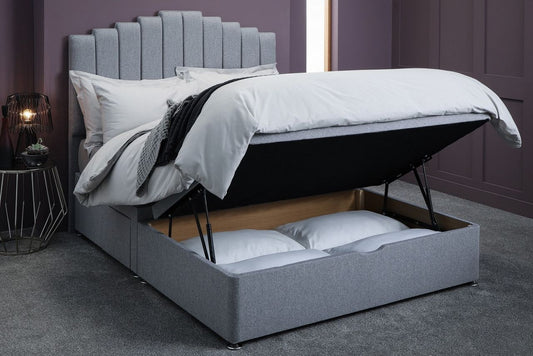 Eleanor Storage ottoman bed base – half-end lift with 2 small drawers