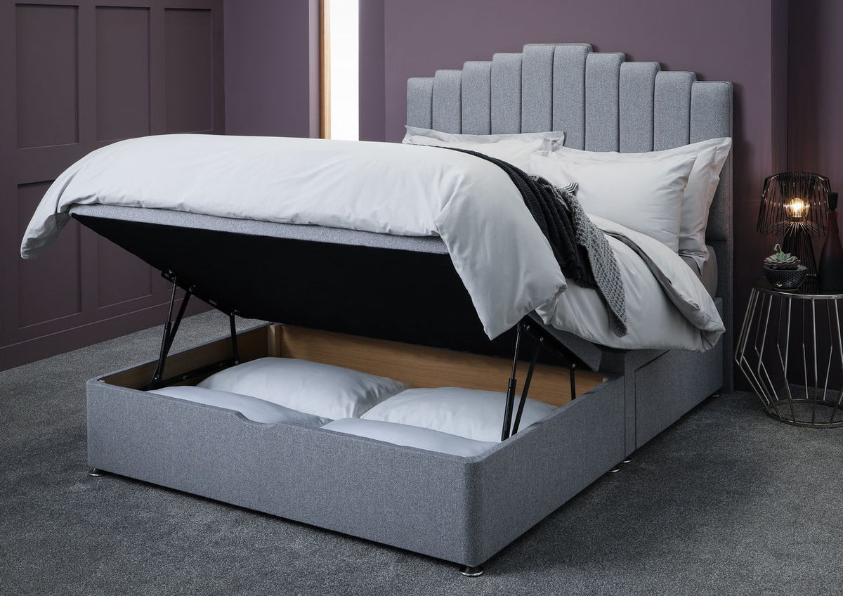 Eleanor Storage ottoman bed base – half-end lift with 2 small drawers