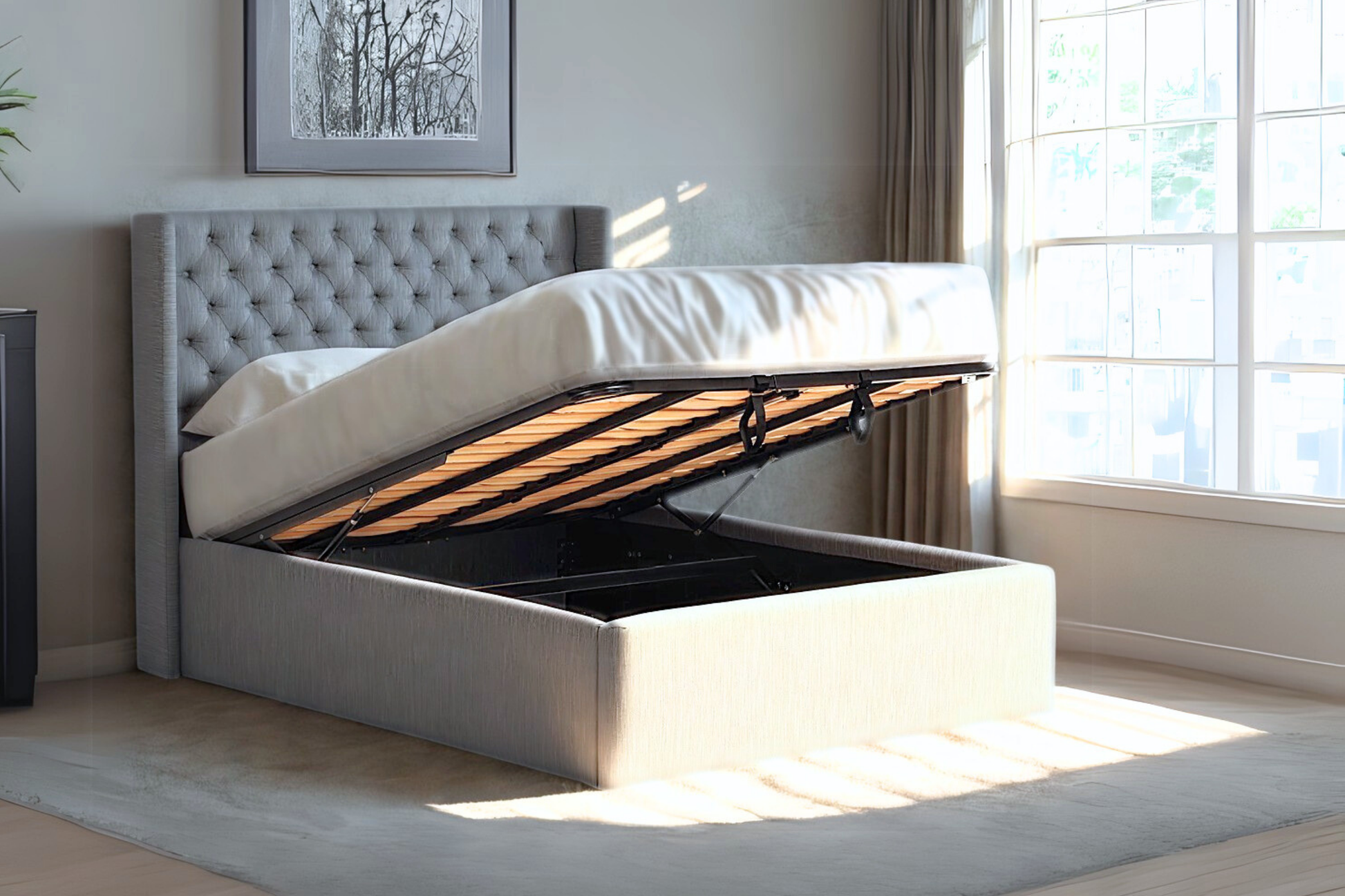 Ringo Smart Upholstered Ottoman Bed With Winged Headboard-1