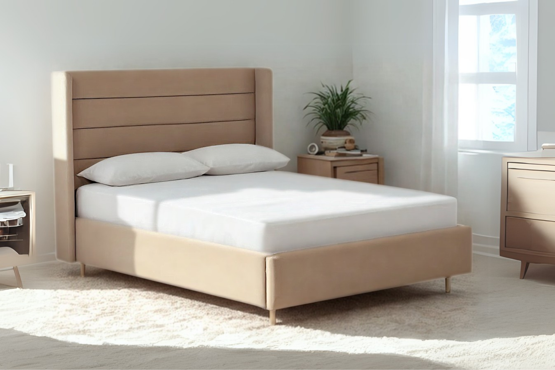 Tennant Modern Upholstered Bed With Winged Headboard-1