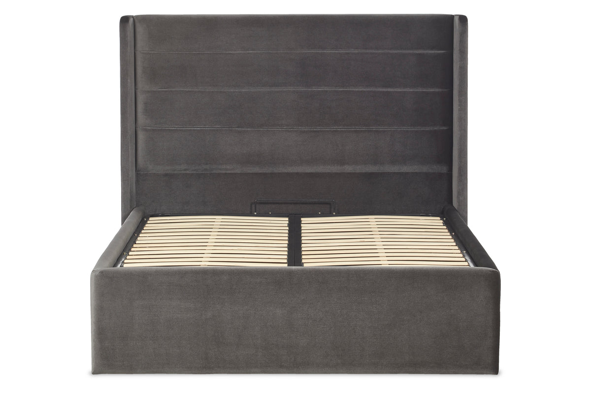 Tennant Modern upholstered ottoman bed with winged headboard