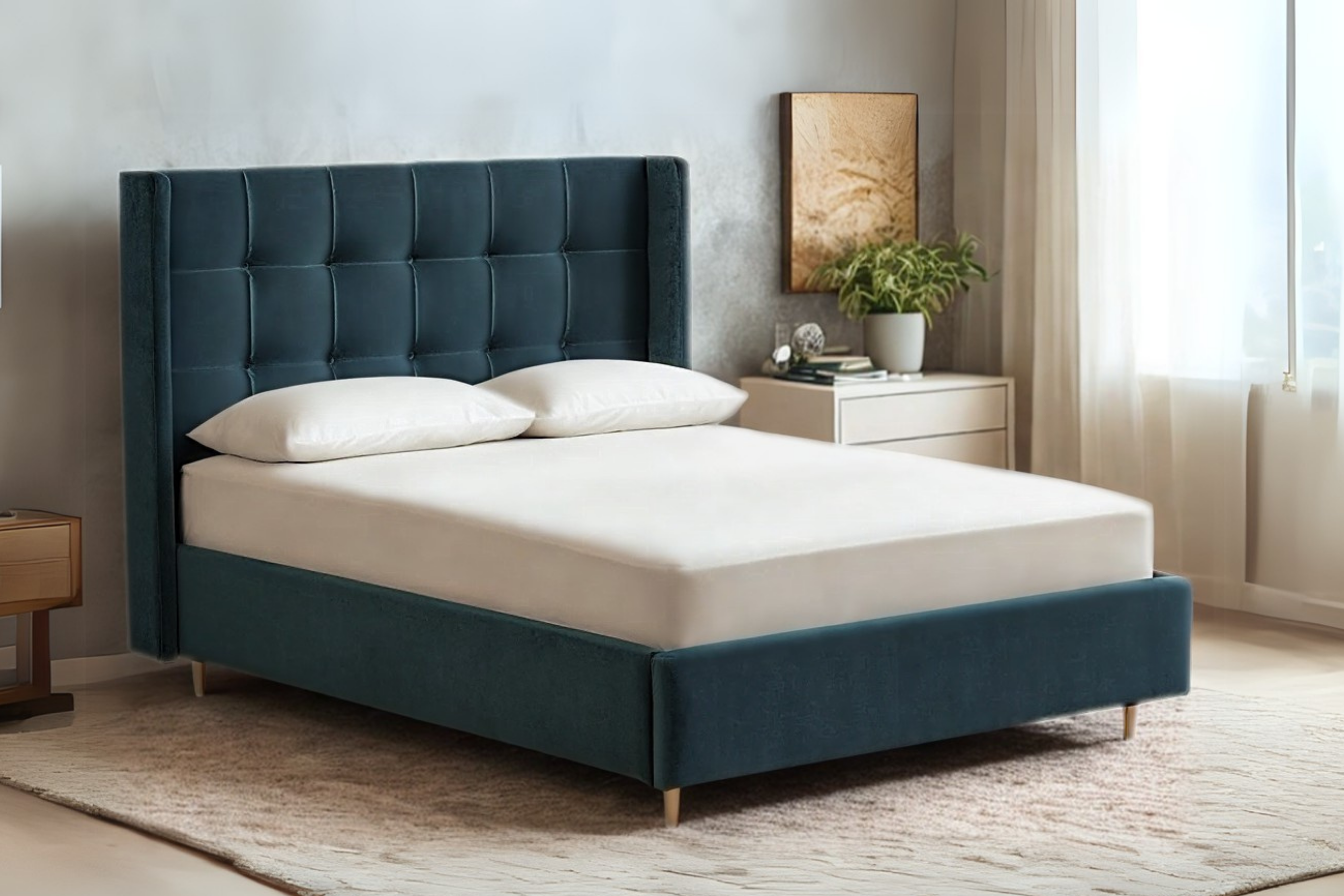 Watson Upholstered Bed With Panelled Winged Headboard-zoom-1