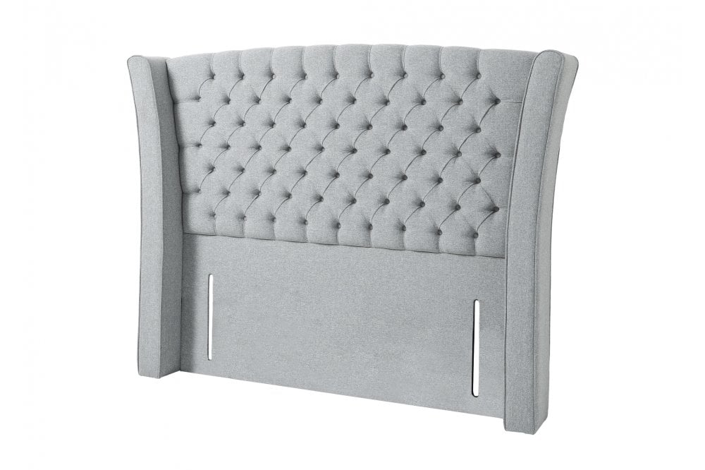 Austen Traditional upholstered deep-buttoned floor-standing headboard with wings