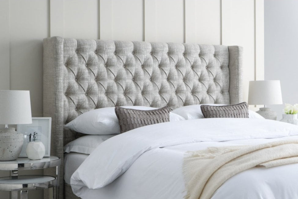 Meera Traditional Chesterfield Upholstered Winged Floor-Standing Headboard-zoom-1